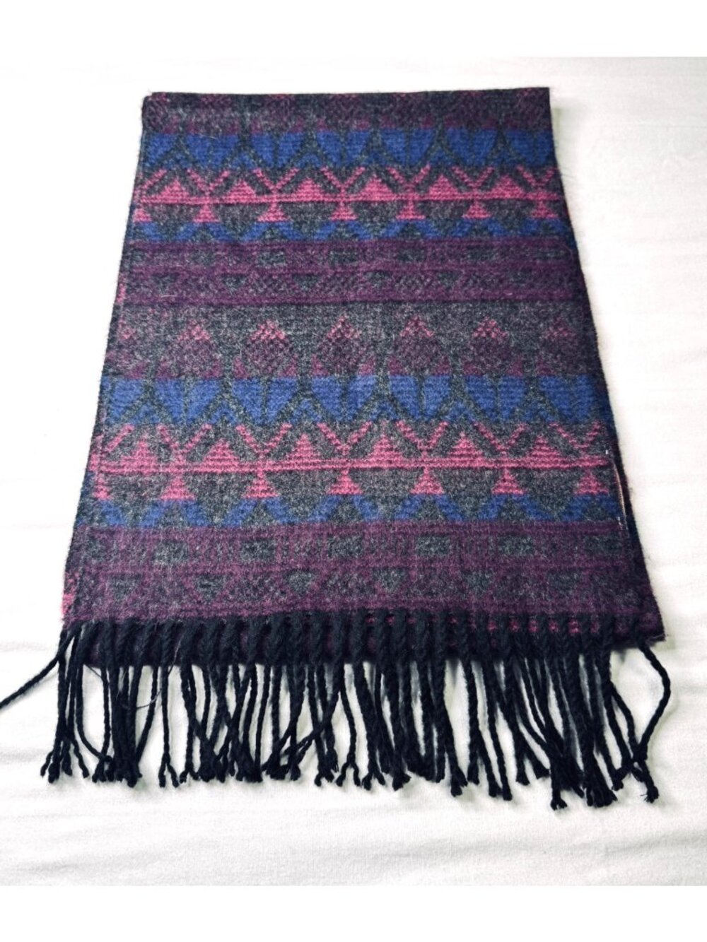 Coldwater Creek Gray Pink Purple Blue Multicolor Striped Knit Fringe Scarf